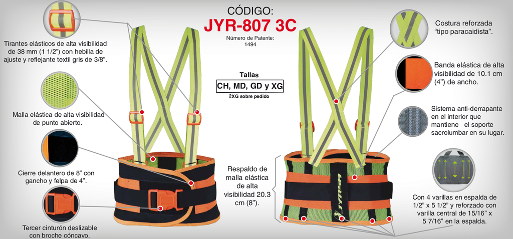 SOPORTE SACROLUMBAR DE MALLA ELASTICO HV CON TERCER CINTURON