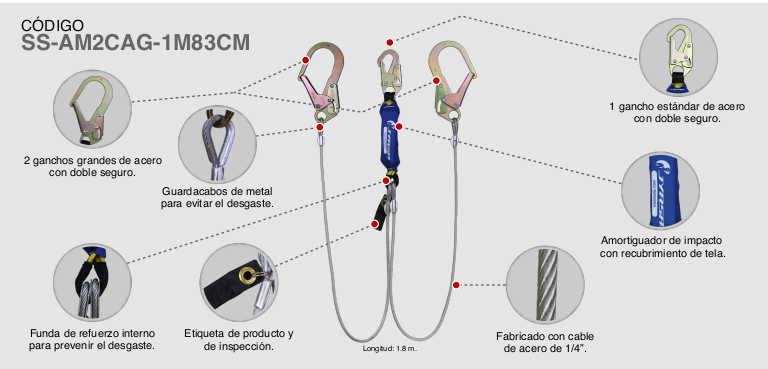 AMORTIGUADOR CON DOBLE CABLE DE ACERO  GANCHOS GRANDES