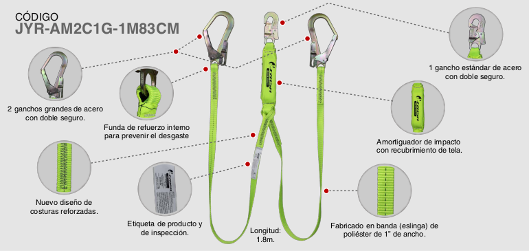 AMORTIGUADOR DE LINEA VERDE CON BANDA DOBLE DE 1 PULG. X 1.83 MTS CON UN GANCHO